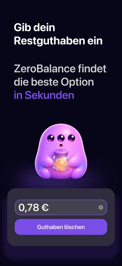 Zero Balance iOS-App auf dem iPhone - Bildschirm mit Profi-Tipps: App Store Land wechseln erfordert ein Nullguthaben und Geschenkkartenguthaben ist regionsgebunden